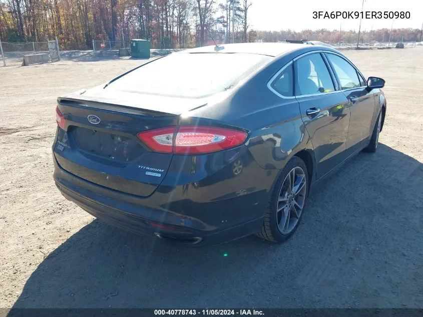 2014 Ford Fusion Titanium VIN: 3FA6P0K91ER350980 Lot: 40778743