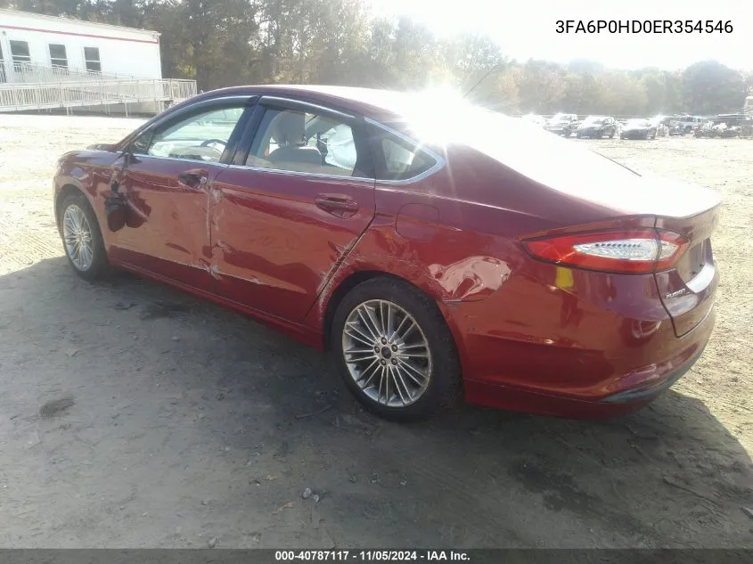 2014 Ford Fusion Se VIN: 3FA6P0HD0ER354546 Lot: 40787117