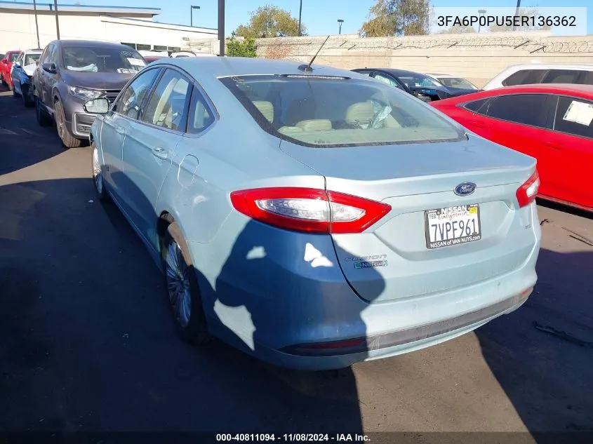 3FA6P0PU5ER136362 2014 Ford Fusion Energi Se Luxury