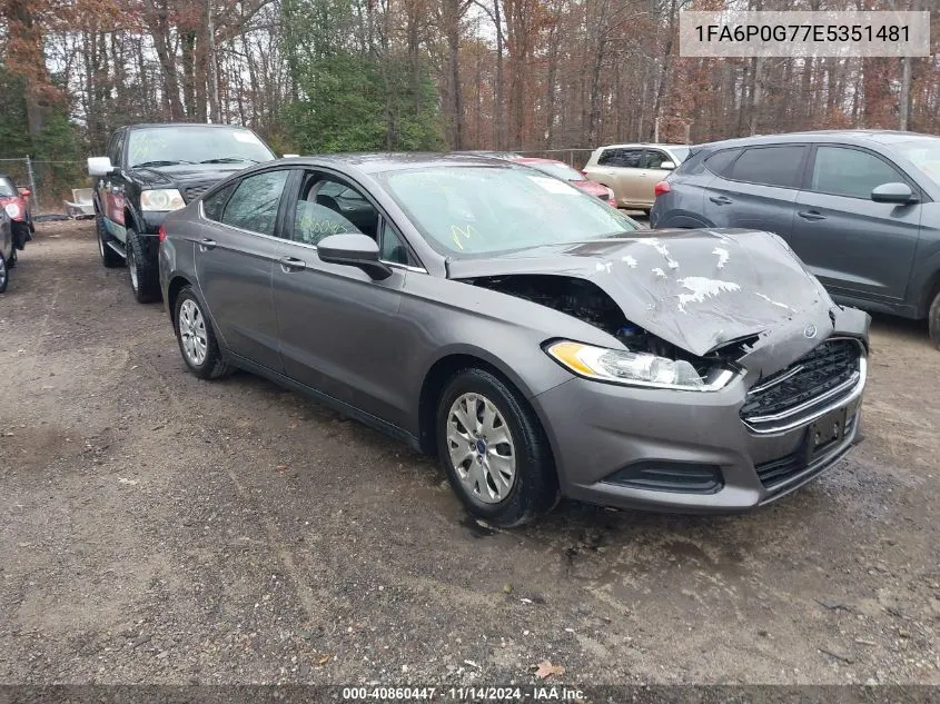 2014 Ford Fusion S VIN: 1FA6P0G77E5351481 Lot: 40860447