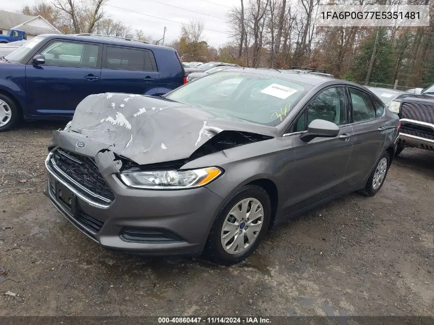 2014 Ford Fusion S VIN: 1FA6P0G77E5351481 Lot: 40860447