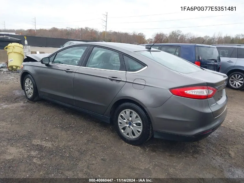 2014 Ford Fusion S VIN: 1FA6P0G77E5351481 Lot: 40860447