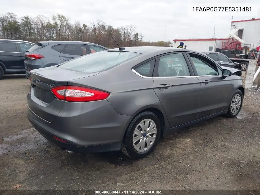 2014 Ford Fusion S VIN: 1FA6P0G77E5351481 Lot: 40860447