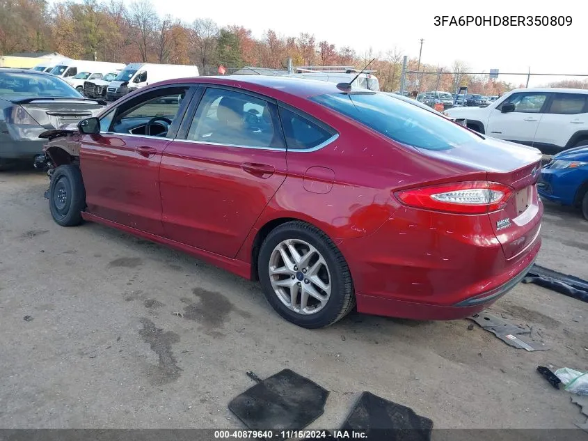 2014 Ford Fusion Se VIN: 3FA6P0HD8ER350809 Lot: 40879640