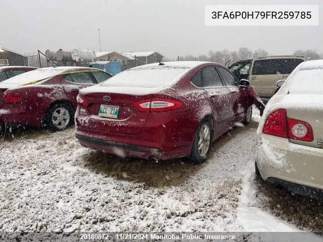 2015 Ford Fusion Se VIN: 3FA6P0H79FR259785 Lot: 20180872