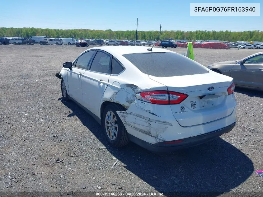 2015 Ford Fusion S VIN: 3FA6P0G76FR163940 Lot: 39146258