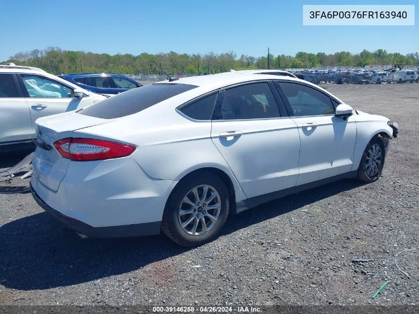 2015 Ford Fusion S VIN: 3FA6P0G76FR163940 Lot: 39146258