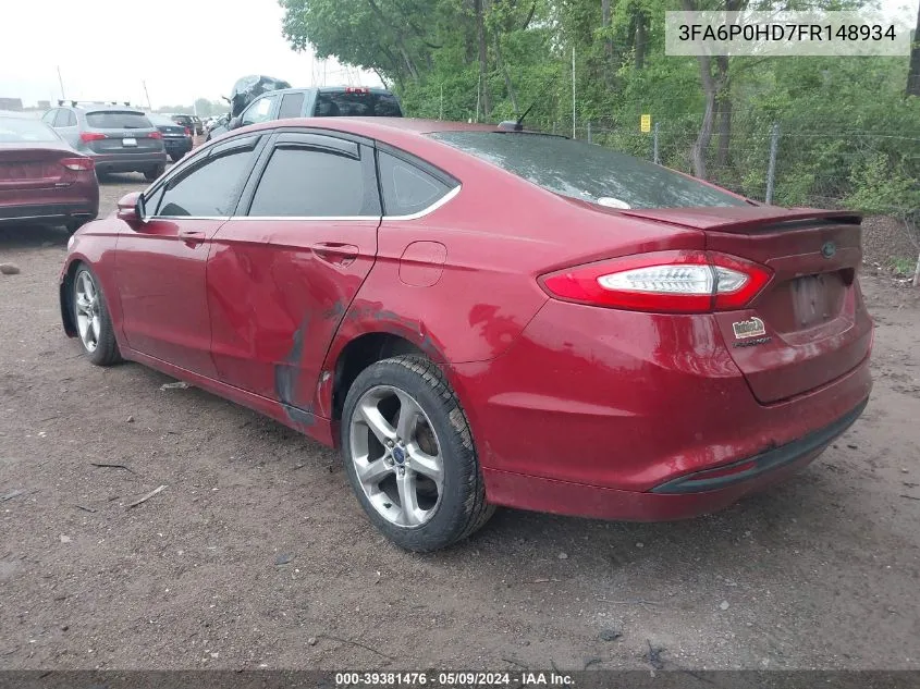 2015 Ford Fusion Se VIN: 3FA6P0HD7FR148934 Lot: 39381476