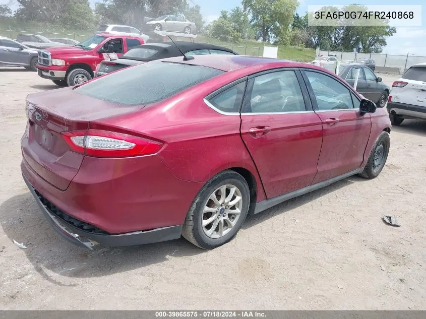 2015 Ford Fusion S VIN: 3FA6P0G74FR240868 Lot: 39865575