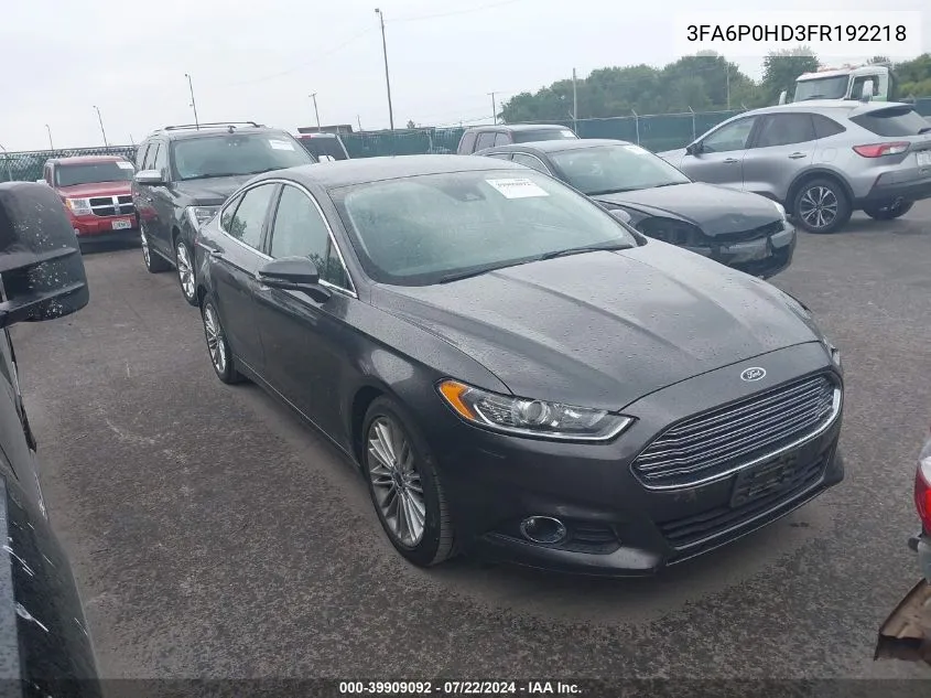 2015 Ford Fusion Se VIN: 3FA6P0HD3FR192218 Lot: 39909092