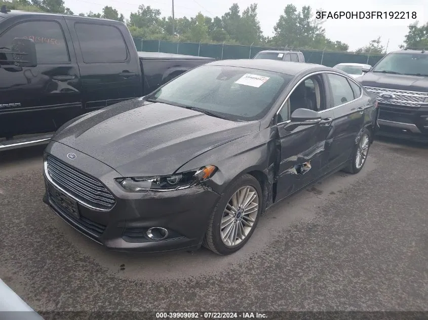 2015 Ford Fusion Se VIN: 3FA6P0HD3FR192218 Lot: 39909092