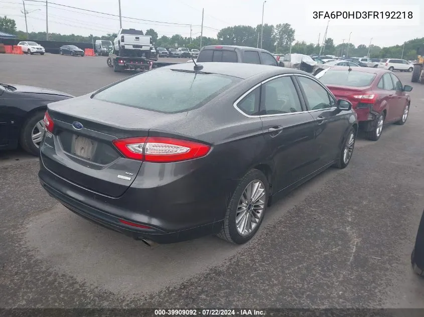 2015 Ford Fusion Se VIN: 3FA6P0HD3FR192218 Lot: 39909092