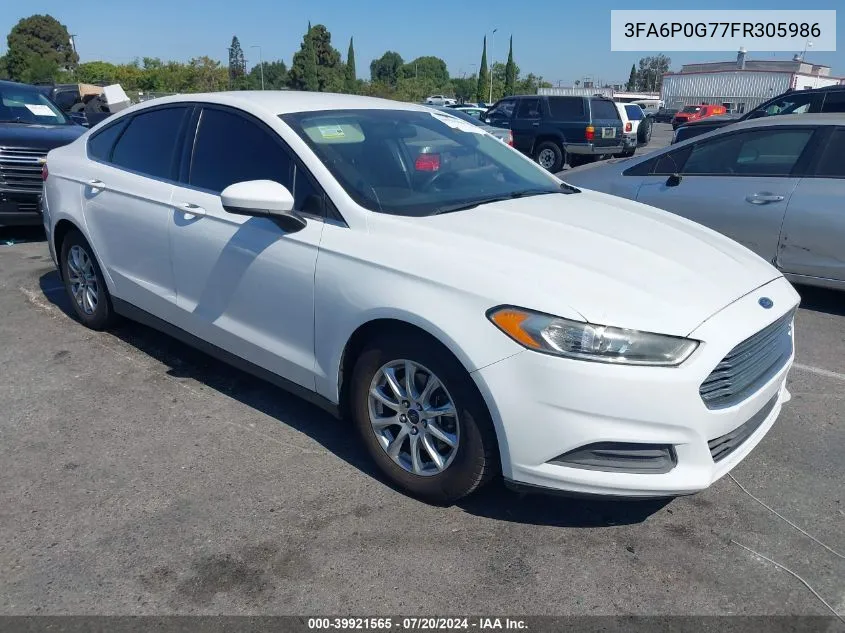 2015 Ford Fusion S VIN: 3FA6P0G77FR305986 Lot: 39921565