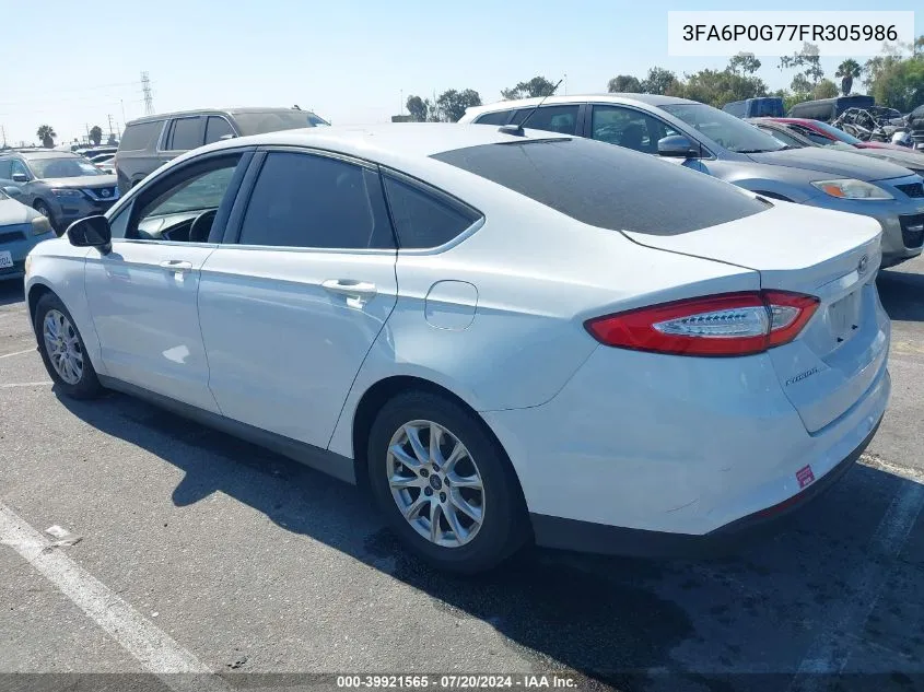 3FA6P0G77FR305986 2015 Ford Fusion S