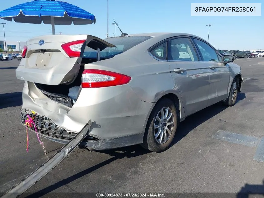 2015 Ford Fusion S VIN: 3FA6P0G74FR258061 Lot: 39924873