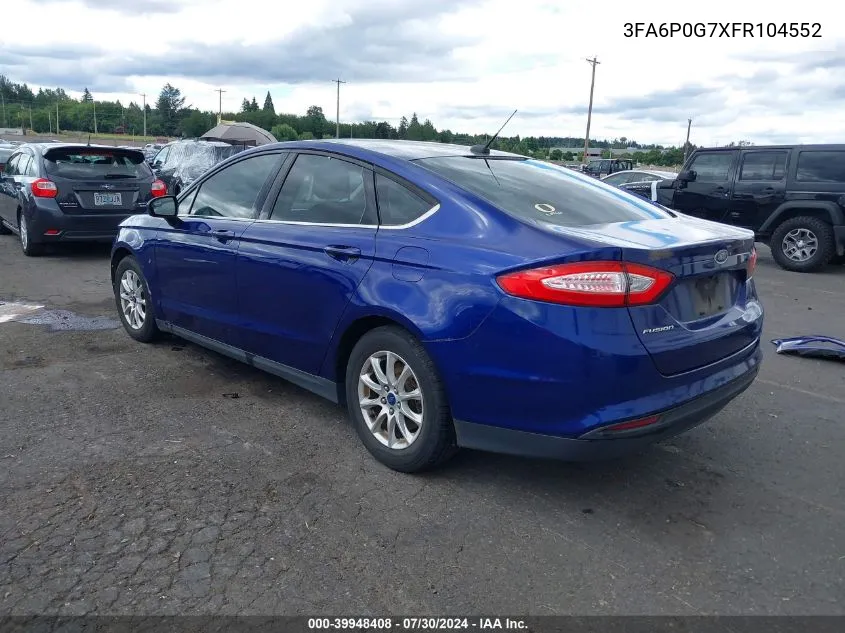 2015 Ford Fusion S VIN: 3FA6P0G7XFR104552 Lot: 39948408