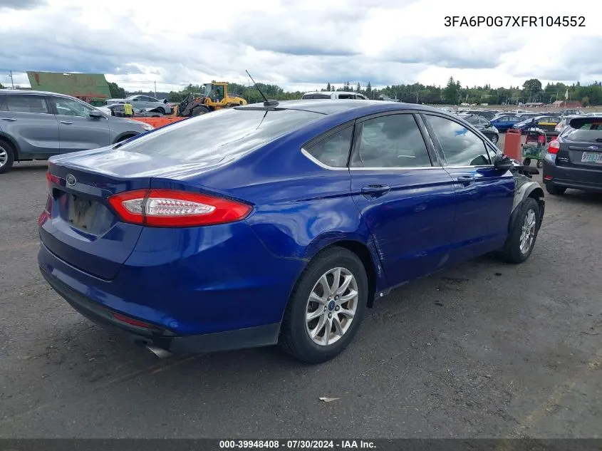 2015 Ford Fusion S VIN: 3FA6P0G7XFR104552 Lot: 39948408