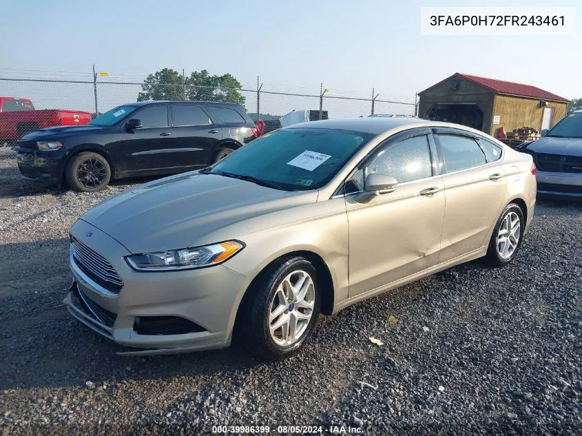 2015 Ford Fusion Se VIN: 3FA6P0H72FR243461 Lot: 39986399