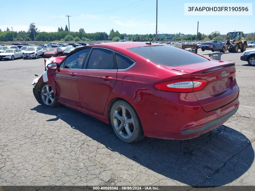 2015 Ford Fusion Se VIN: 3FA6P0HD3FR190596 Lot: 40029342