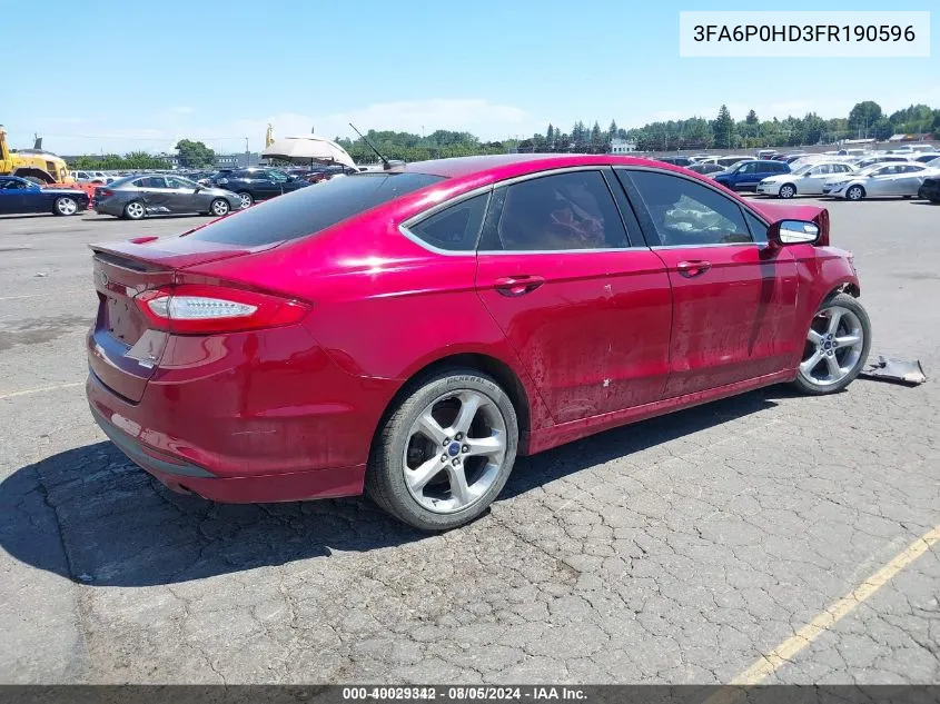 2015 Ford Fusion Se VIN: 3FA6P0HD3FR190596 Lot: 40029342