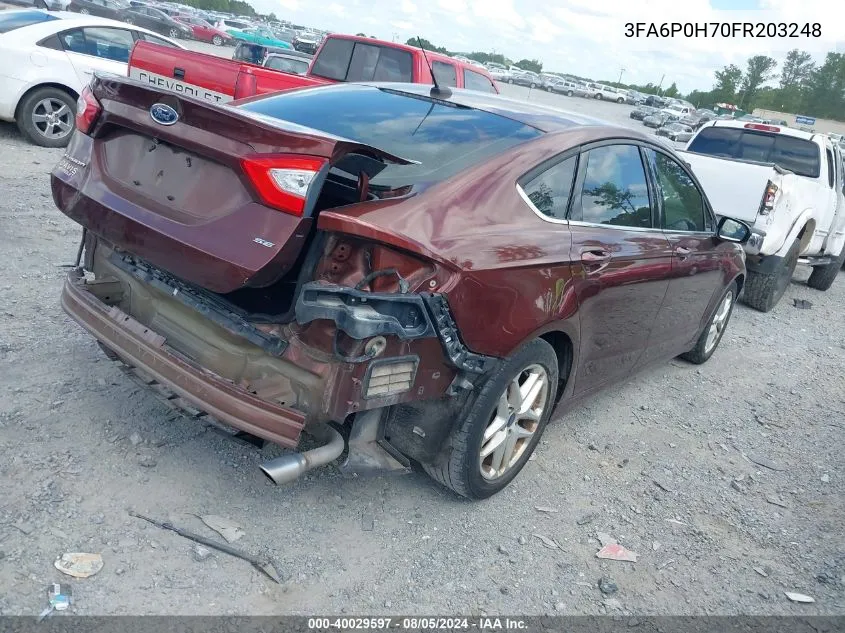 2015 Ford Fusion Se VIN: 3FA6P0H70FR203248 Lot: 40029597