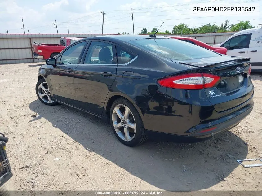 2015 Ford Fusion Se VIN: 3FA6P0HD2FR135542 Lot: 40038410