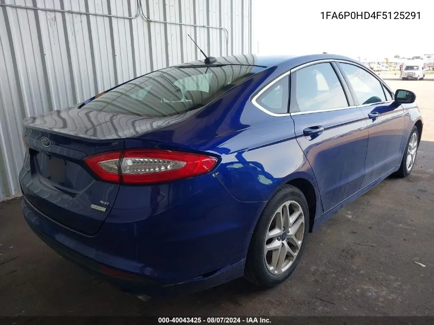 2015 Ford Fusion Se VIN: 1FA6P0HD4F5125291 Lot: 40043425