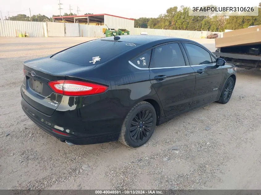 2015 Ford Fusion Hybrid VIN: 3FA6POLU8FR310626 Lot: 40048581