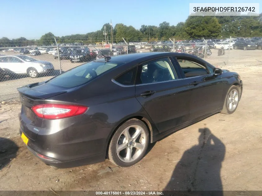 2015 Ford Fusion Se VIN: 3FA6P0HD9FR126742 Lot: 40175801