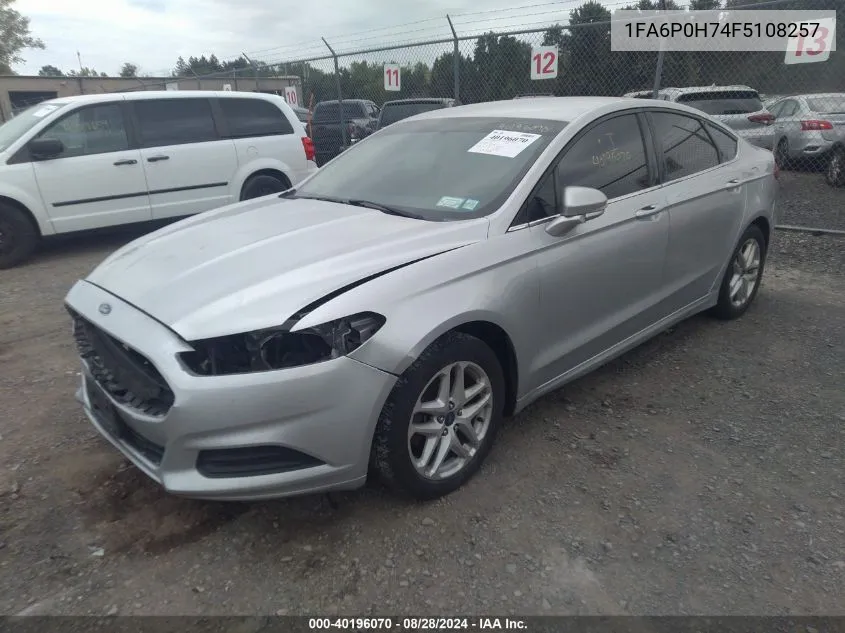 2015 Ford Fusion Se VIN: 1FA6P0H74F5108257 Lot: 40196070