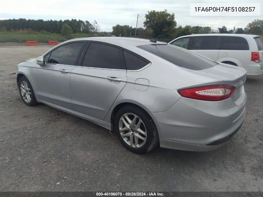 2015 Ford Fusion Se VIN: 1FA6P0H74F5108257 Lot: 40196070