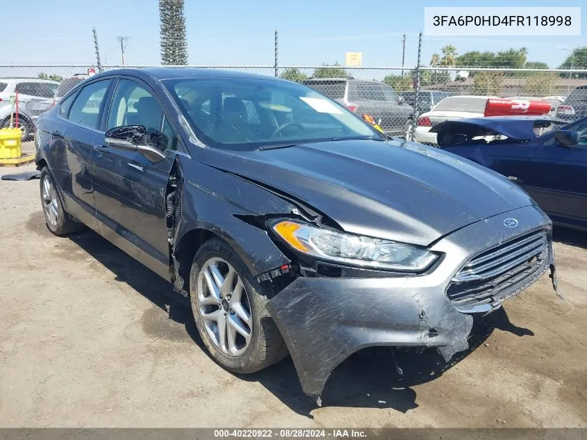 2015 Ford Fusion Se VIN: 3FA6P0HD4FR118998 Lot: 40220922