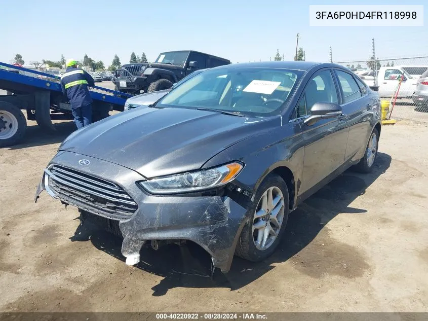 2015 Ford Fusion Se VIN: 3FA6P0HD4FR118998 Lot: 40220922