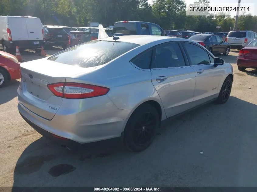 2015 Ford Fusion S Hybrid VIN: 3FA6P0UU3FR248714 Lot: 40264982