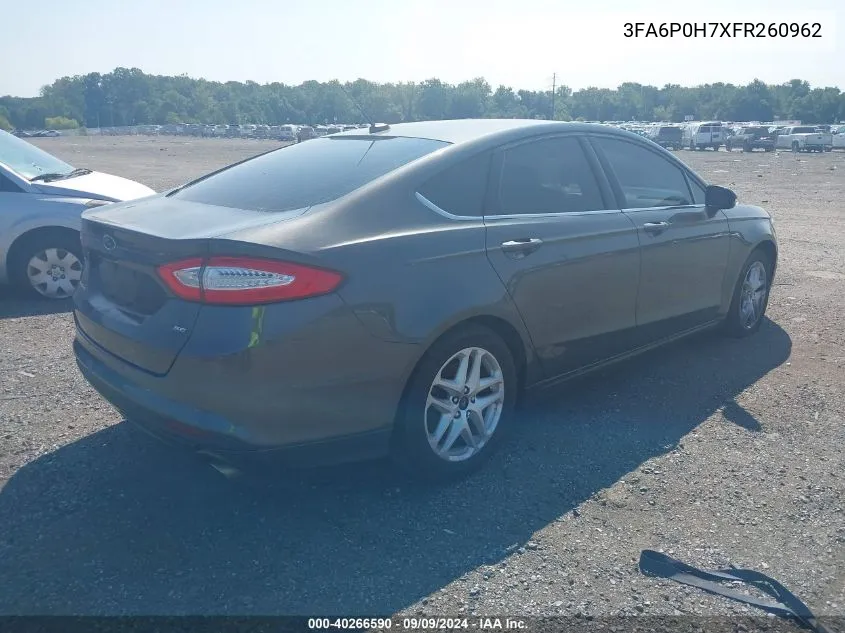 2015 Ford Fusion Se VIN: 3FA6P0H7XFR260962 Lot: 40266590