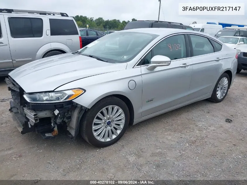 2015 Ford Fusion Energi Se Phev VIN: 3FA6P0PUXFR217147 Lot: 40278102