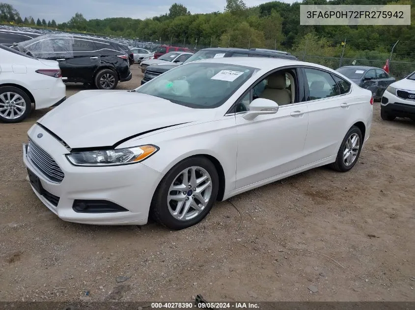 2015 Ford Fusion Se VIN: 3FA6P0H72FR275942 Lot: 40278390