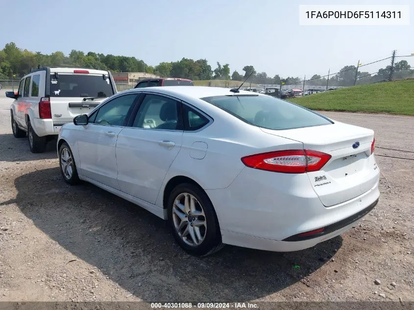 2015 Ford Fusion Se VIN: 1FA6P0HD6F5114311 Lot: 40301088