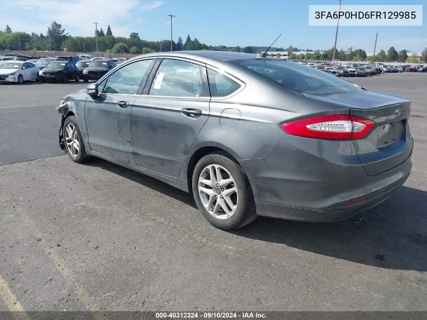 2015 Ford Fusion Se VIN: 3FA6P0HD6FR129985 Lot: 40312324