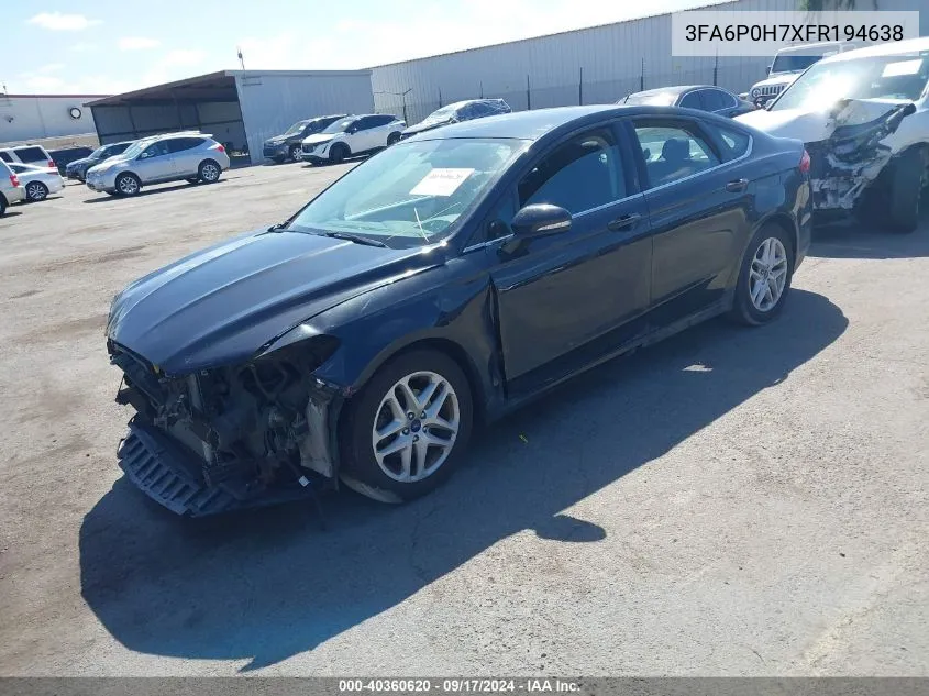 2015 Ford Fusion Se VIN: 3FA6P0H7XFR194638 Lot: 40360620