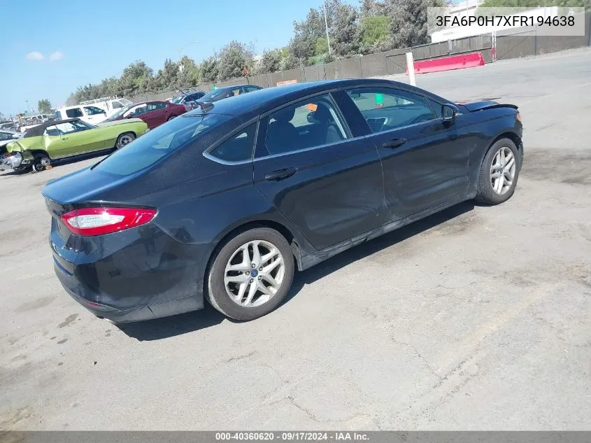 2015 Ford Fusion Se VIN: 3FA6P0H7XFR194638 Lot: 40360620