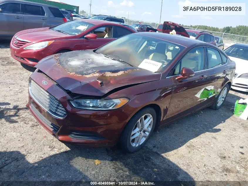 2015 Ford Fusion Se VIN: 3FA6P0HD5FR189028 Lot: 40495941