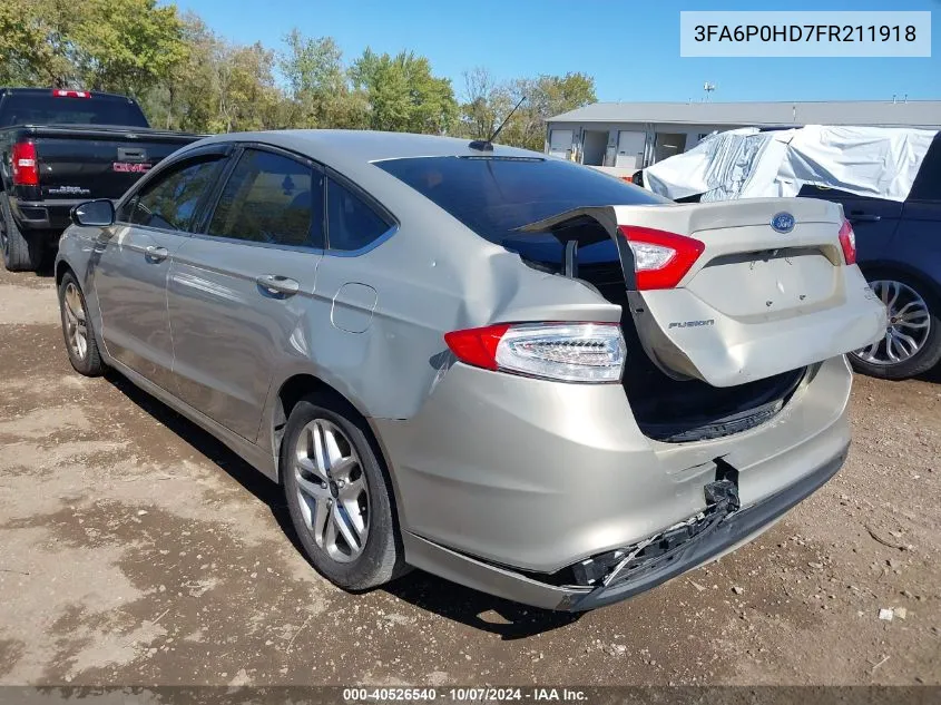 2015 Ford Fusion Se VIN: 3FA6P0HD7FR211918 Lot: 40526540