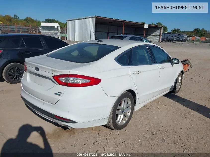 2015 Ford Fusion Se VIN: 1FA6P0HD9F5119051 Lot: 40547223