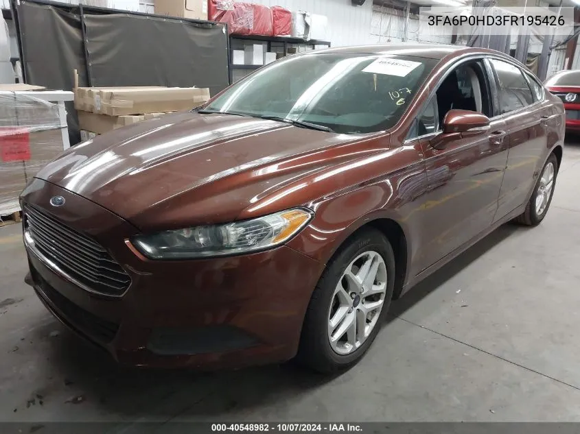 2015 Ford Fusion Se VIN: 3FA6P0HD3FR195426 Lot: 40548982