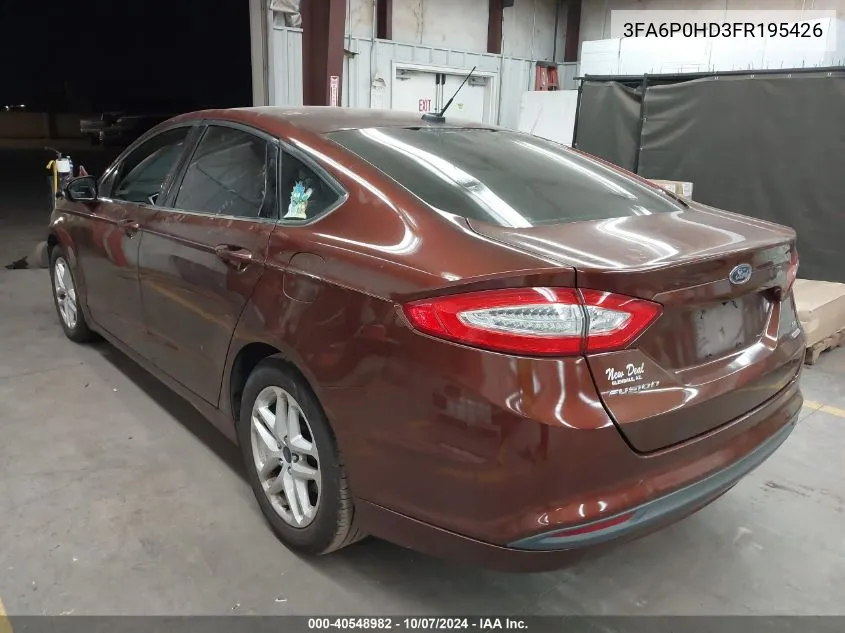 2015 Ford Fusion Se VIN: 3FA6P0HD3FR195426 Lot: 40548982