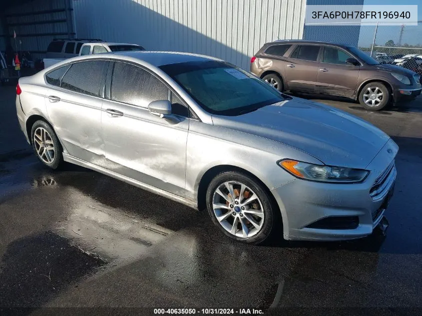 2015 Ford Fusion Se VIN: 3FA6P0H78FR196940 Lot: 40635050