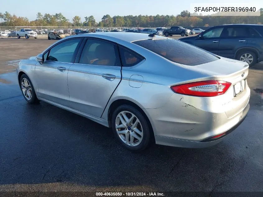 2015 Ford Fusion Se VIN: 3FA6P0H78FR196940 Lot: 40635050