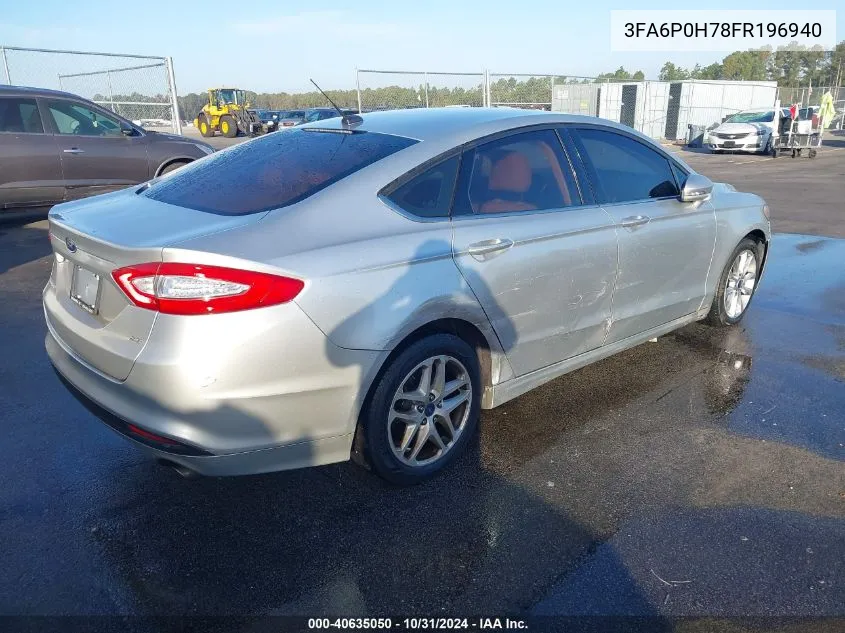 2015 Ford Fusion Se VIN: 3FA6P0H78FR196940 Lot: 40635050