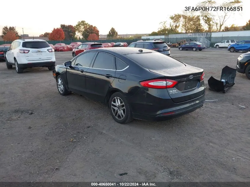 2015 Ford Fusion Se VIN: 3FA6P0H72FR166851 Lot: 40650041